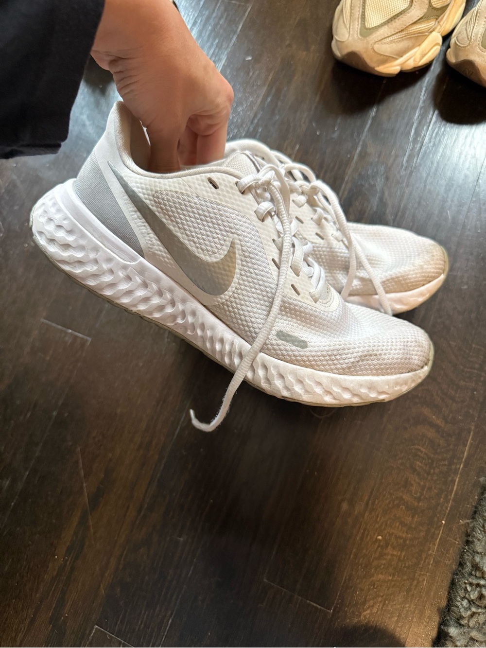 Nike Women's White and Silver Mesh Running Sneakers